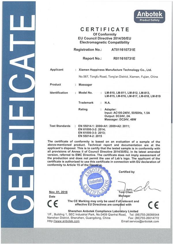Массажеры с сертификатами CE
